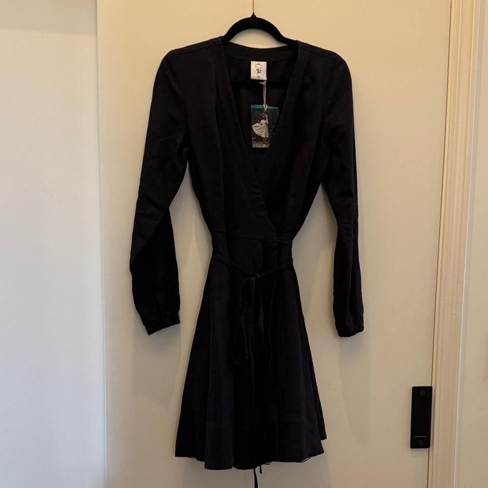 Son de Flor Custom Long sleeve wrap dress mini length XS night navy